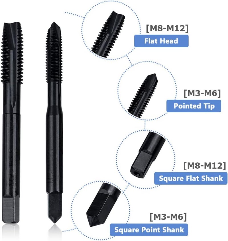 Mesee 7 Pieces Nitriding Coated Spiral Pointed Taps Set High Speed Steel Metric Thread Tap M3 M4 M5 M6 M8 M10 M12 Machine Plug Screw Tap Threading Tools Kit - Image 3
